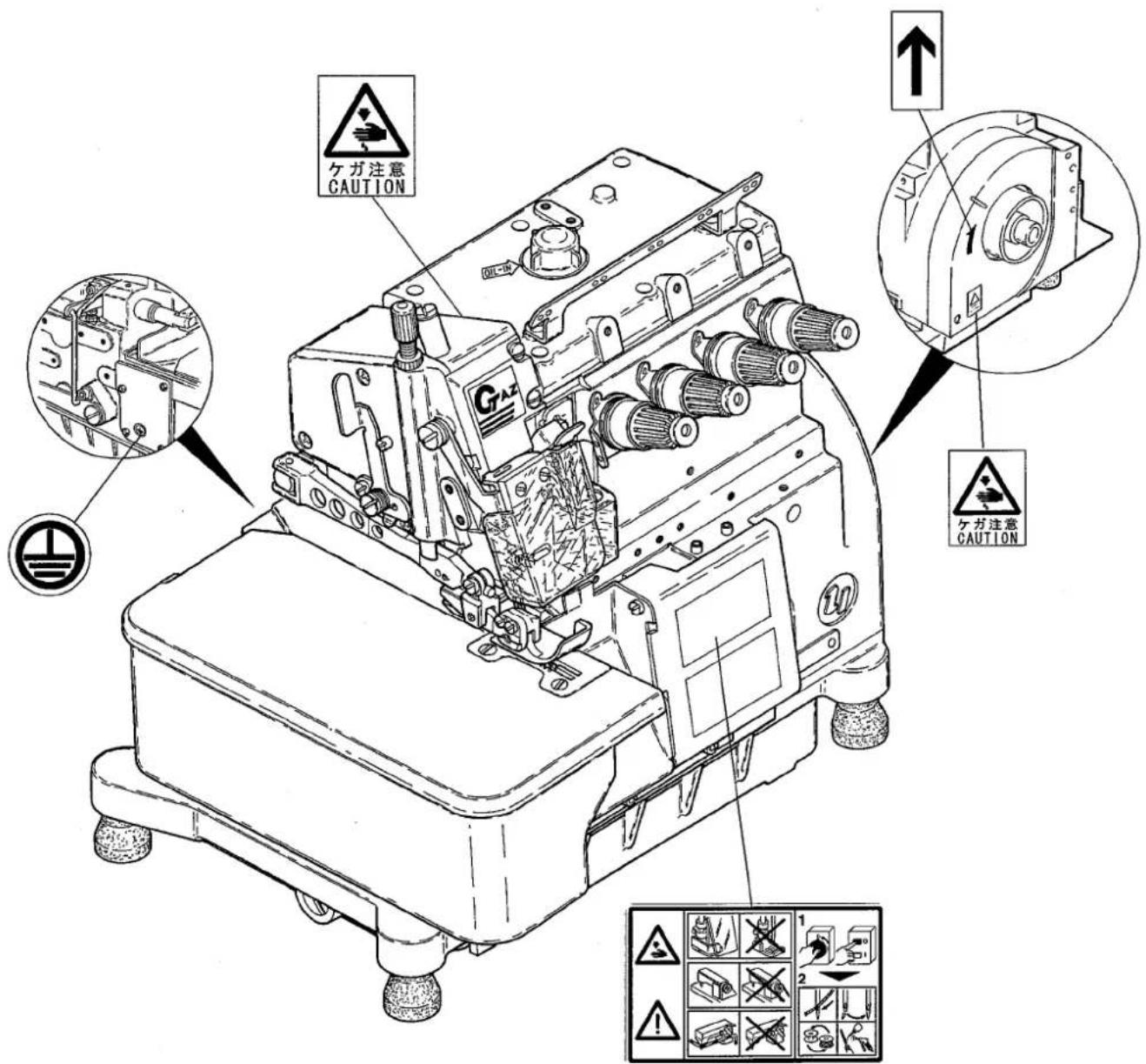 Yamato AZ7000G-8 class - Warning labels on sewing machines - 7