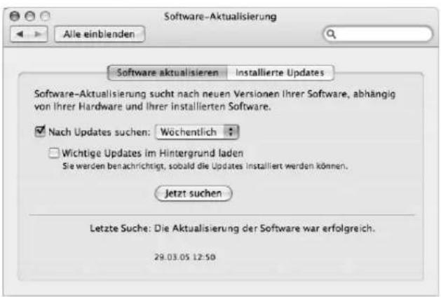 Software-Aktualisierung Alle einblenden Software aktualisieren Installierte Updates Software-Aktualisierung sucht nach neuen Versionen Ihrer Software, abhängig von Ihrer Hardware und Ihrer installierten Software. Nach Updates suchen: Wöchentlich Wichtige Updates im Hintergrund laden Sie werden benachrichtigt, sobald die Updates installiert werden können. Jetzt suchen Letzte Suche: Die Aktualisierung der Software war erfolgreich. 29.03.05 12:50