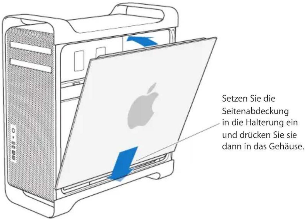 Setzen Sie die Seitenabdeckung in die Halterung ein und drücken Sie sie dann in das Gehäuse.