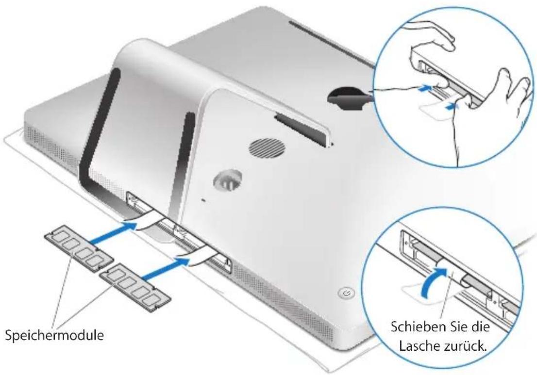 Speichermodule Schieben Sie die Lasche zurück.