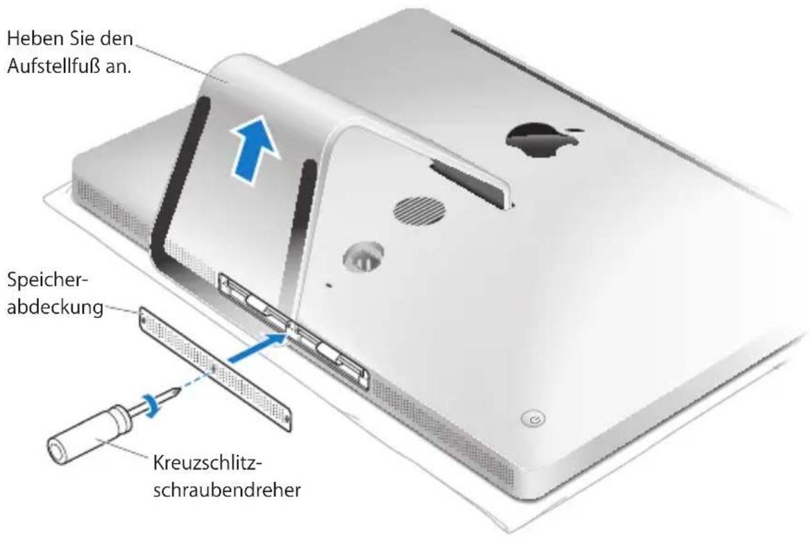 Heben Sie den Aufstellfuß an. Speicher- abdeckung Kreuzschlitz- schraubendreher