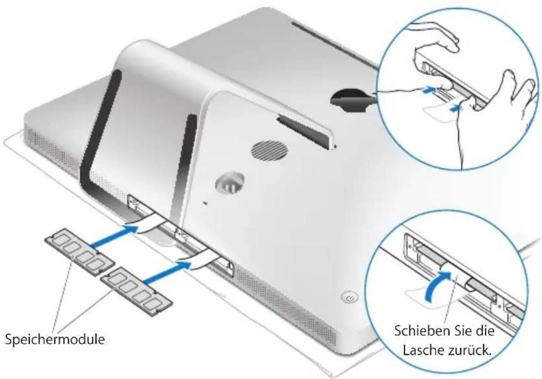 Speichermodule Schieben Sie die Lasche zurück.