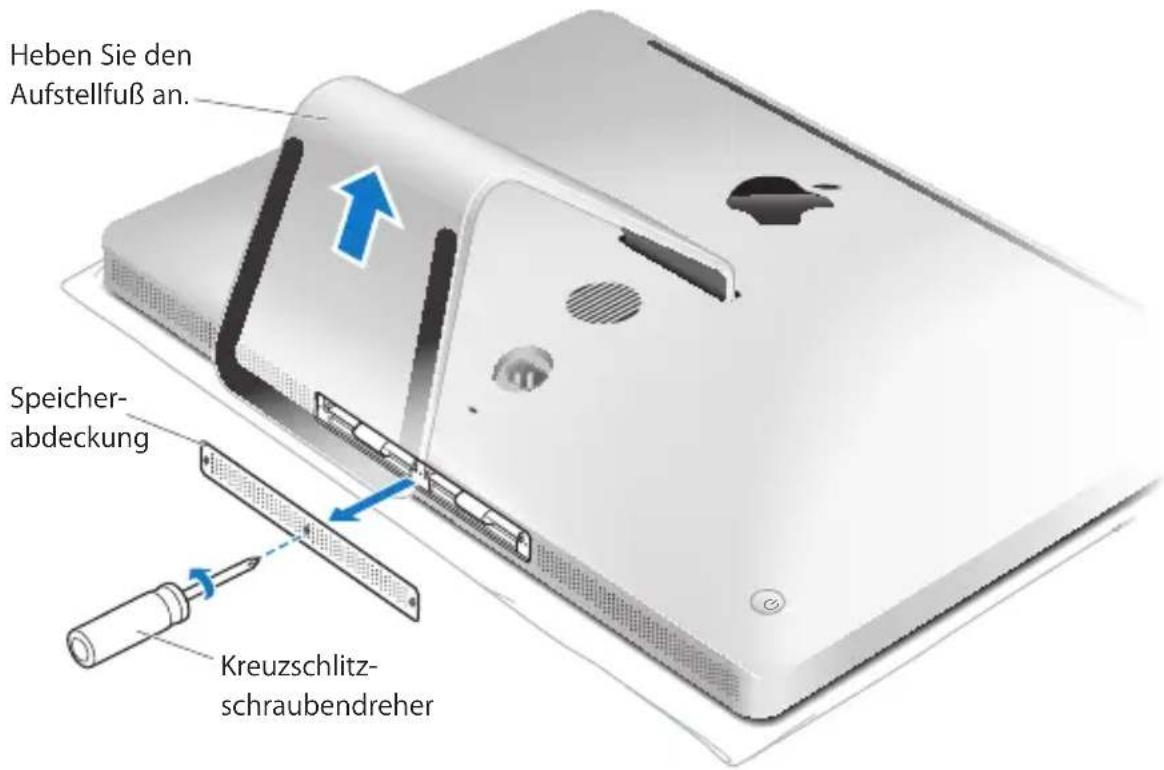 Heben Sie den Aufstellfuß an. Speicher- abdeckung Kreuzschlitz- schraubendreher