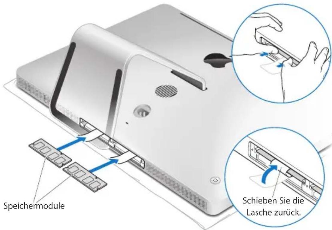 Speichermodule Schieben Sie die Lasche zurück.