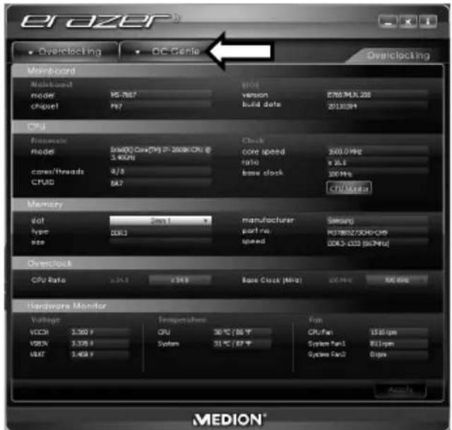 MEDION Akoya E2069 - Prozessorübertaktung über die Schaltfläche im MEDION® ERAZER® Control Center - 2