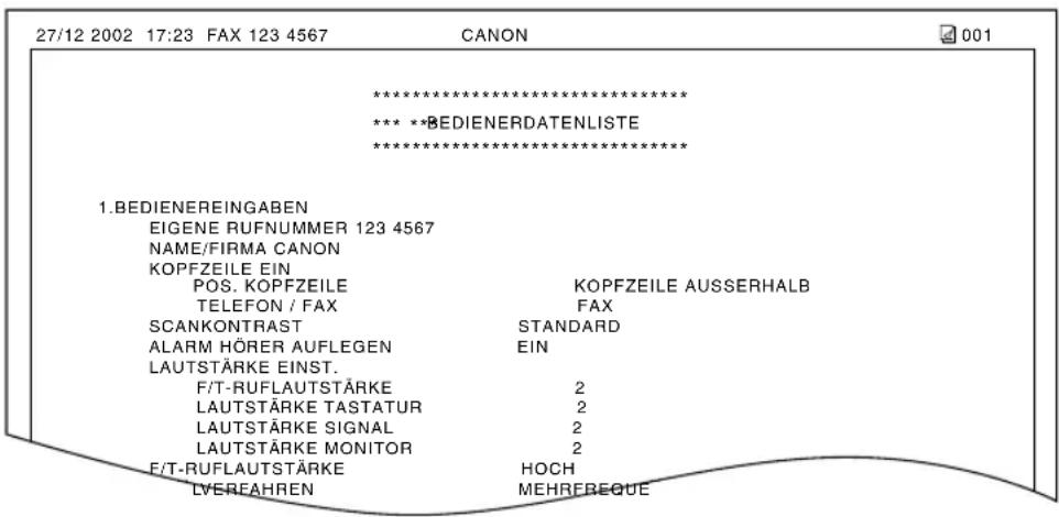 CANON FAX-L240 - Ausdruck der aktuellen Einstellungen - 1