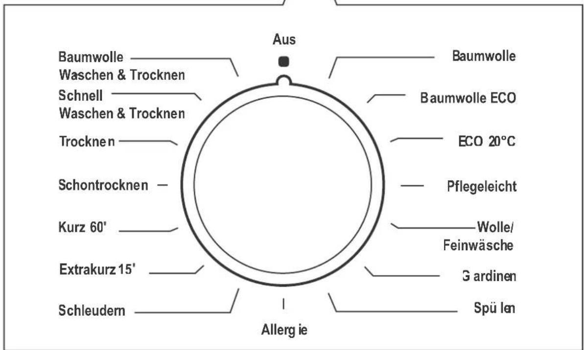 Aus Baumwolle Waschen & Trocknen Schnell Waschen & Trocknen Trocknen Schontrocknen — Kurz 60' Extrakurz 15' Schleudern Allerg ie Baumwolle Baumwolle ECO ECO 20°C Pflegeleicht Wolle/ Feinwäsche G ardinen Spü len