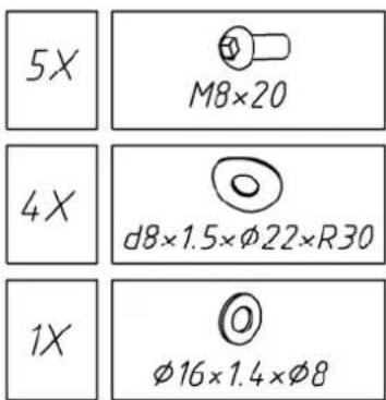 5X M8×20 4X d8×1.5×φ22×R30 1X Ø16×1.4ר8