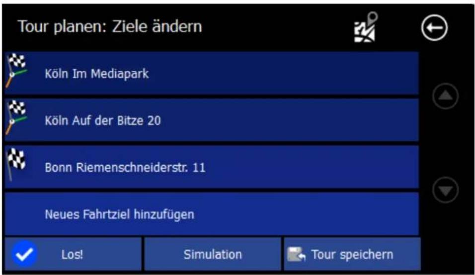 Tour planen: Ziele ändern Köln Im Mediapark Köln Auf der Bitze 20 Bonn Riemenschneiderstr. 11 Neues Fahrtziel hinzufügen Los! Simulation Tour speichern