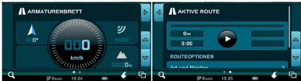 CARTREK Mireo (2500) - So kommen Sie zur Navigation, zum „Armaturenbrett“ und zur Wegbeschreibungsseite - 1