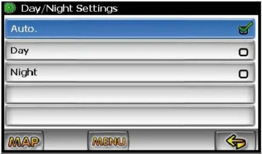 Day/Night Settings Auto. Day Night MAP MENU