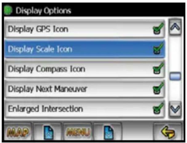 Display Options Display GPS Icon Display Scale Icon Display Compass Icon Display Next Maneuver Enlarged Intersection