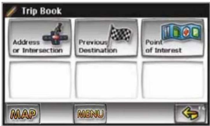 Trip Book Address or Intersection Previous Destination Point of Interest MAP MENU