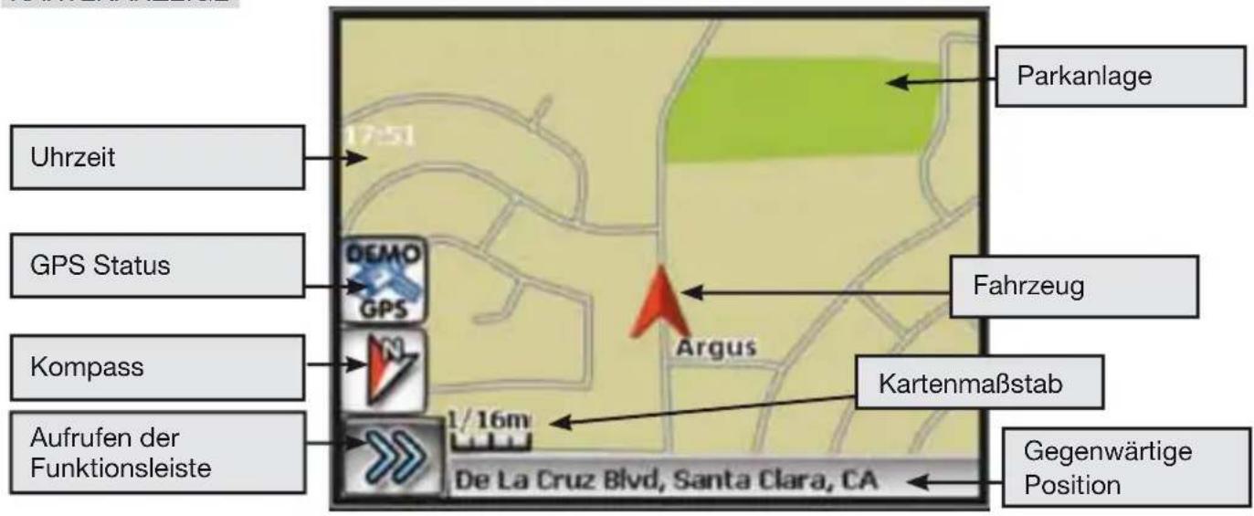 Uhrzeit GPS Status Kompass Aufrufen der Funktionsleiste DE La Cruz Blvd, Santa Clara, CA Parkanlage Fahrzeug Kartenmaßstab Gegenwärtige Position