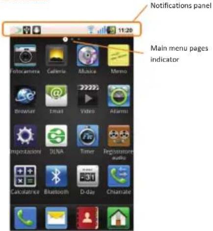 Notifications panel Main menu pages indicator