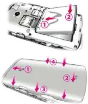 Diagram showing two views of a smartphone with numbered annotations indicating internal components and directional arrows.