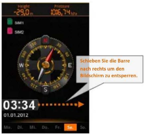 Height -29,0 m Pressure 1016,74 hPa SIM1 SIM2 Schieben Sie die Barre nach rechts um den Bildschirm zu entsperren. 03:34 01.01.2012 Mo. Di. Mi. Do. Fr. Se. So.