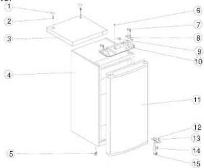 Labeled diagram of a refrigerator interior with numbered parts for identification