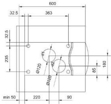 600 32.5 363 32.5 235 Ø120 Ø2 Ø120 85 180 min 50 220 90