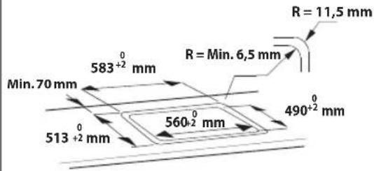 R = 11,5 mm R = Min. 6,5 mm 583⁺² mm Min. 70 mm 513⁺² mm 560⁺² mm 490⁺² mm