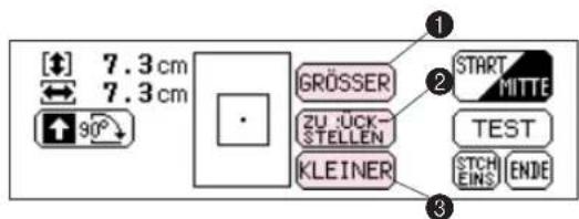 7.3 cm 7.3 cm 90° GRÜSSER ZU ÜCK- STELLEN KLEINER START MITTE TEST STCH EINS ENDE