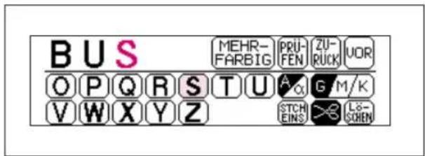 BUS MEHR- FARBIG PRU- FEN ZU- RÜCK UOR OPQRSTU A G M/K VWXYZ STCH EINS LS- SCHEN