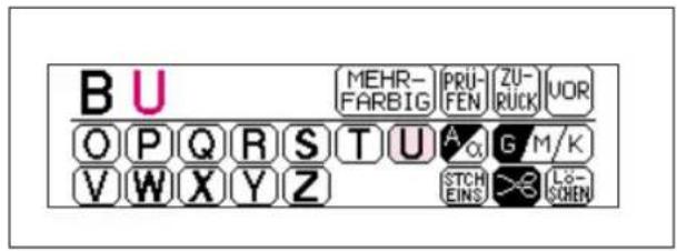 BU MEHR- FARBIG PRÜ- FEN ZU- RÜCK UOR OPQRS T U A G M/K V W X Y Z STCH EINS Lö- SCHEN