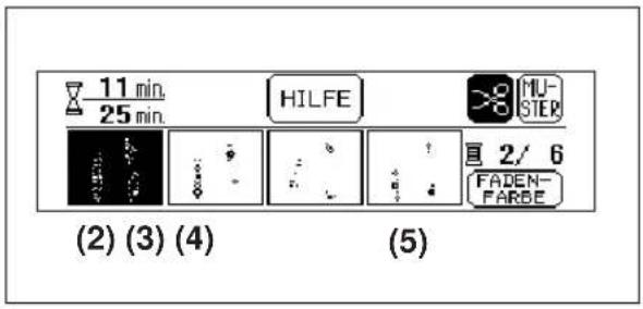 11 min. 25 min. HILFE MU- STEP 2/6 FADEN- FARBE (2) (3) (4) (5)
