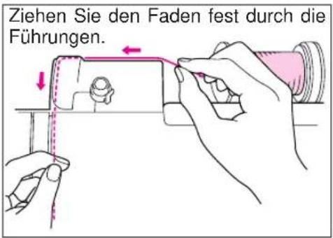 Ziehen Sie den Faden fest durch die Führungen.