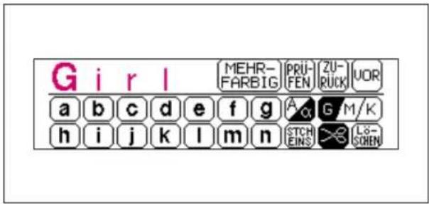 G i r l MEHR- FARBIG PRÜ- FEN ZU- RUCK UOR a b c d e f g (A G M/K h i j k l m n STCH EINS LÖ- SCHEN