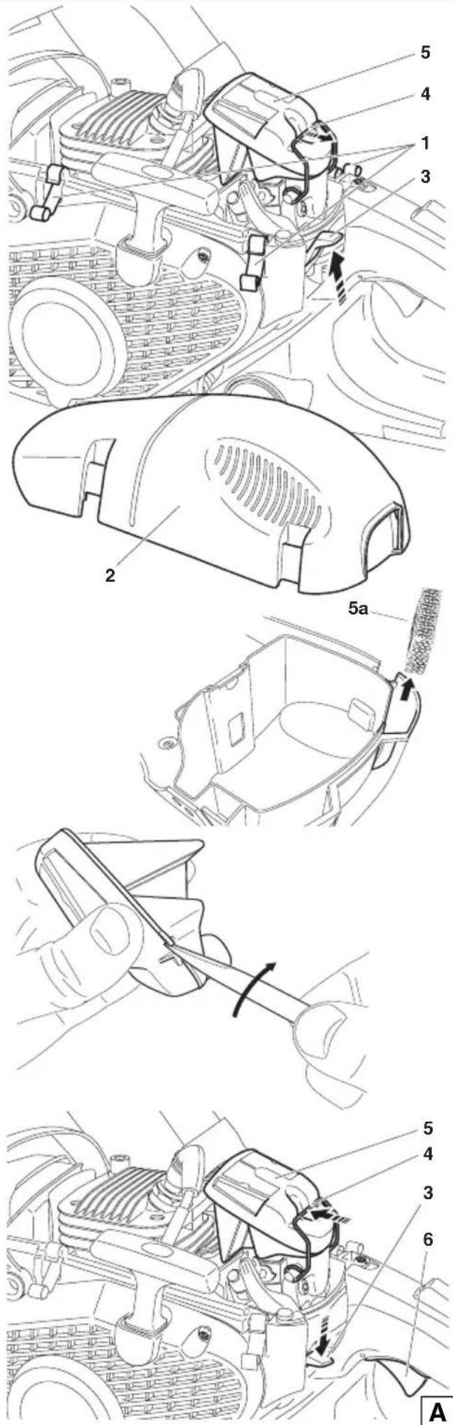 DOLMAR PS-500 D - ACHTUNG: Beschädigten Luftfilter sofort erneuern! Abgerissene Gewebestücke und grobe Schmutzpartikel können den Motor zerstören. - 1