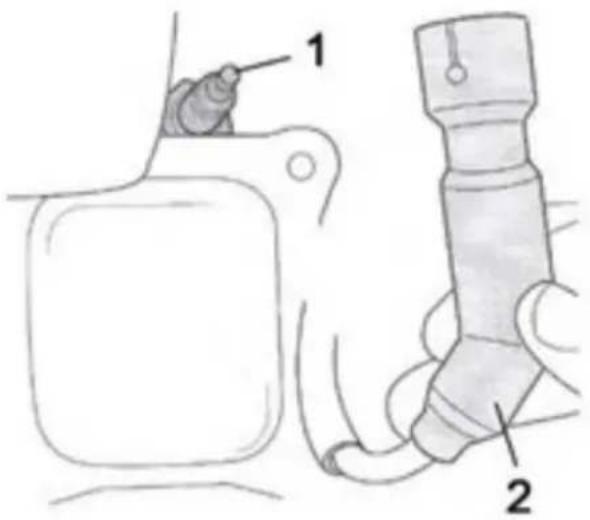 Technical diagram showing a mechanical assembly with labeled parts 1 and 2