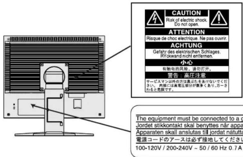 CAUTION Risk of electric shock. Do not open. ATTENTION Risque de choc électrique. Ne pas ouvrir. ACHTUNG Gefahr des elektrischen Schlages. RYckwand nicht entfernen. 小心 有触电的风险,请勿打开。 警告:高圧注意 サービスマン以外の方は覆ぶたをあけないでください。内部には高電圧部分が数多くあり、万一さわると危険です。 The equipment must be connected to a g Jordet stikkontakt skal benyttes når appa Apparaten skall anslutas till jordat nätutta 電源コードのアースは必ず接地してください 100-120V / 200-240V ~ 50 / 60 Hz 0.7A.