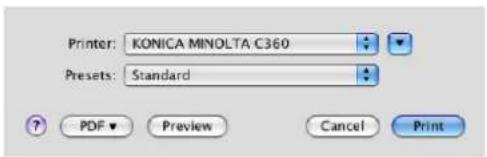 Printer: KONICA MINOLTA C360 Presets: Standard ? PDF Preview Cancel Print