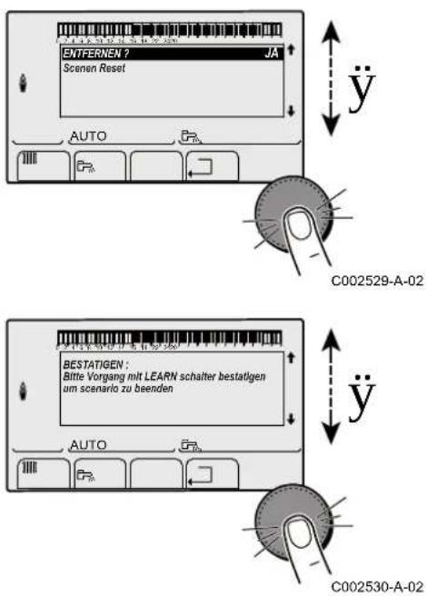 ENTIFERNEN ? Scenen Reset AUTO C002529-A-02 BESTATIGEN : Bitte Vorgang mit LEARN schalter bestatigen um scenario zu beenden AUTO C002530-A-02