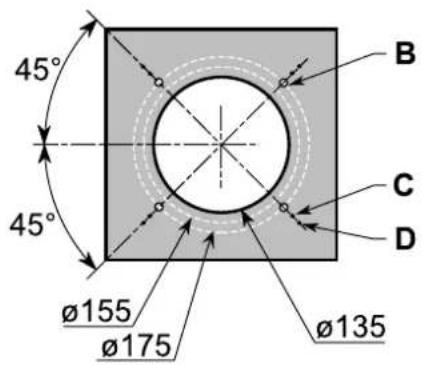 45° 45° Ø155 Ø175 Ø135 B C D