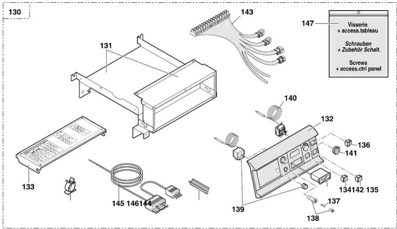 130 143 147 Visserie + access.tableau Schrauben + Zubehör Schalt. Screws + access.ctrl panel 131 140 132 136 141 134142 135 139 137 138 137 145 146144 133