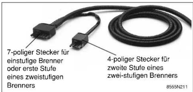 7-poliger Stecker für einstufige Brenner oder erste Stufe eines zweistufigen Brenners 4-poliger Stecker für zweite Stufe eines zwei-stufigen Brenners 8555N211