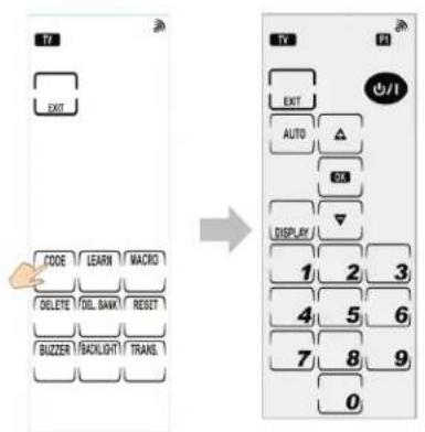 T2 EXIT CODE LEARN MACRO DELETE OIL DAWI RESET BUZZER BACKLIGHT TRANS. → TV EXIT AUTO OK DISPLAY/ 1 2 3 4 5 6 7 8 9 0