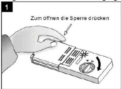 1 Zum öffnen die Sperre drücken