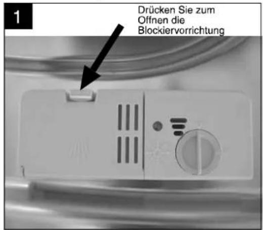 1 Drücken Sie zum Offnen die Blockiervorrichtung