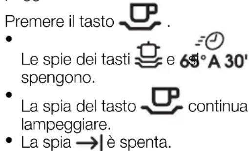 Premere il tasto . Le spie dei tasti e 65°A 30' spengono. La spia del tasto continua lampeggiare. La spia → è spenta.