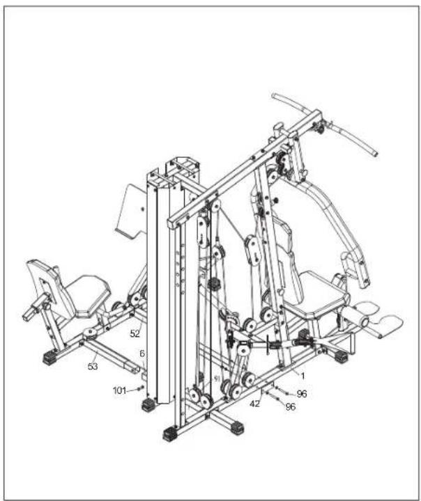 Technical diagram of a mechanical lifting machine with numbered components and labeled parts