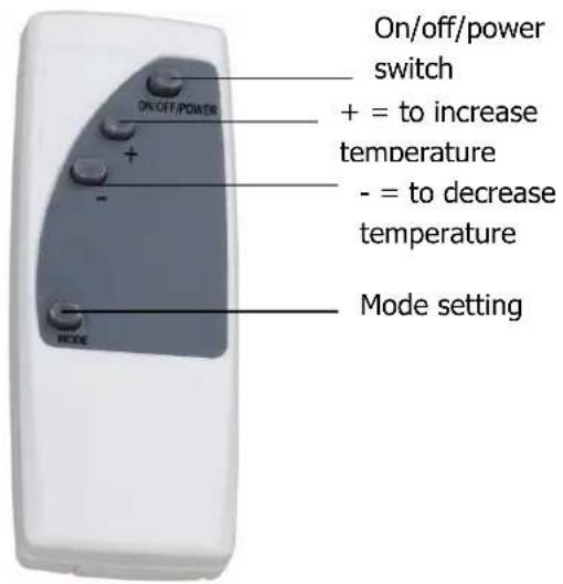 On/off/power switch + = to increase temperature - = to decrease temperature Mode setting