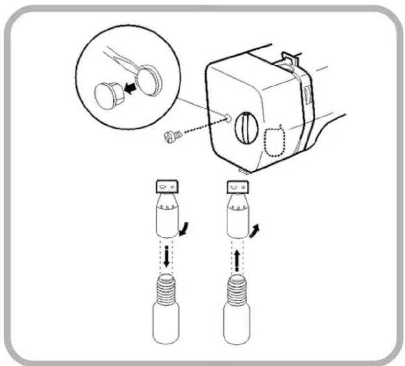 Diagram illustrating a mechanical assembly process with labeled parts and directional arrows indicating movement or assembly.