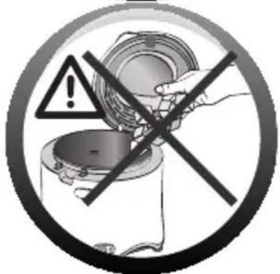 Warning sign with exclamation mark and crossed-out electrical component, indicating no protection or disapproval