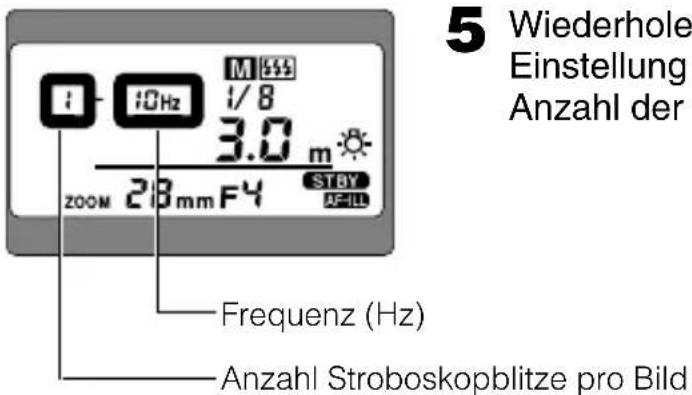 5 Wiederhole Einstellung Anzahl der 10Hz M 1/8 3.0 m STBY 23mm F4 AF-LL Frequenz (Hz) Anzahl Stroboskopblitze pro Bild