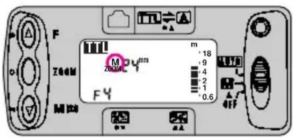 NIKON SB-27 - Vergewissern Sie sich, daß das "M" über dem ZOOM in der LCD des Geräts erscheint. - 1