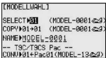 FUTABA T10CG-2.4GHz - Untermenü Modellname (NAME) - 1