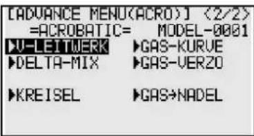 FUTABA T10CG-2.4GHz - FUNKTIONEN ACRO-ADVANCED-MENÜ 2/2 - 1